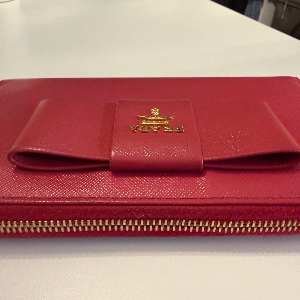 Prada Prada Red Saffiano Leather Bow Zip Around Wallet - Picture 7 of 12